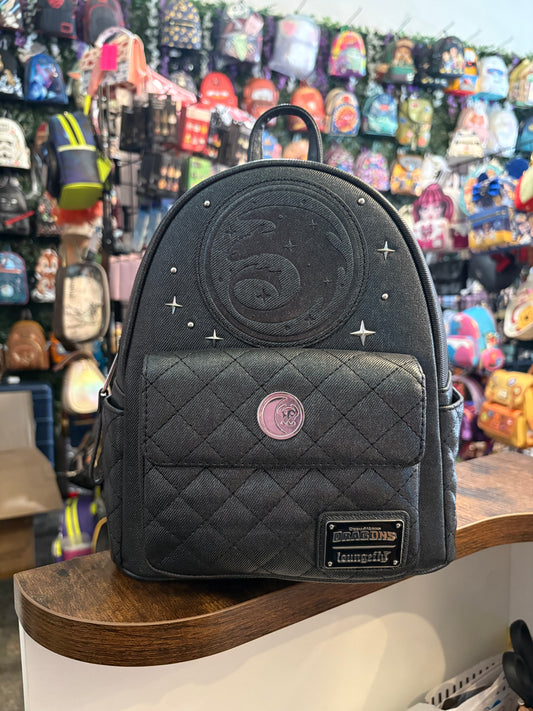 Loungefly How to Train Your Dragon Minimal Quilted Black Mini Backpack