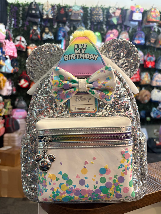 Loungefly Disney Mickey and Friends Birthday celebration Sliver Sequin