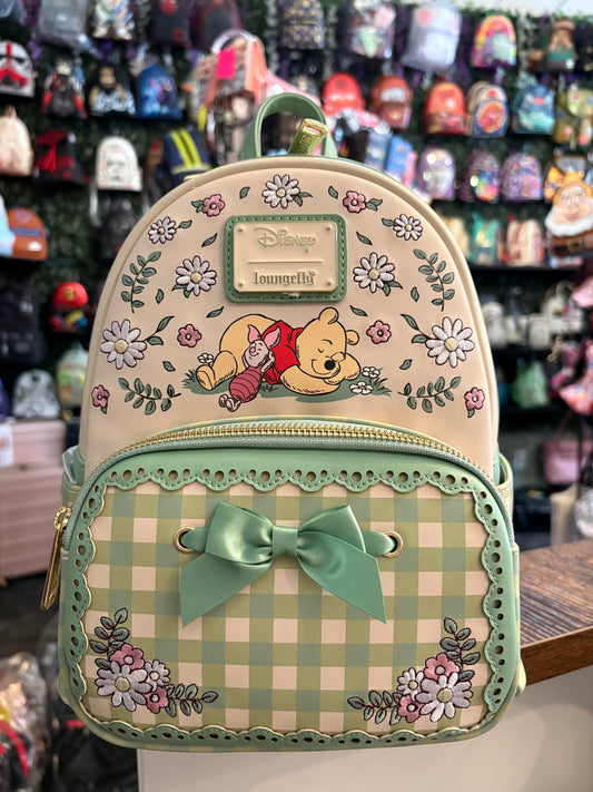Loungefly Disney Winnie the Pooh Green Gingham Floral mini Backpack