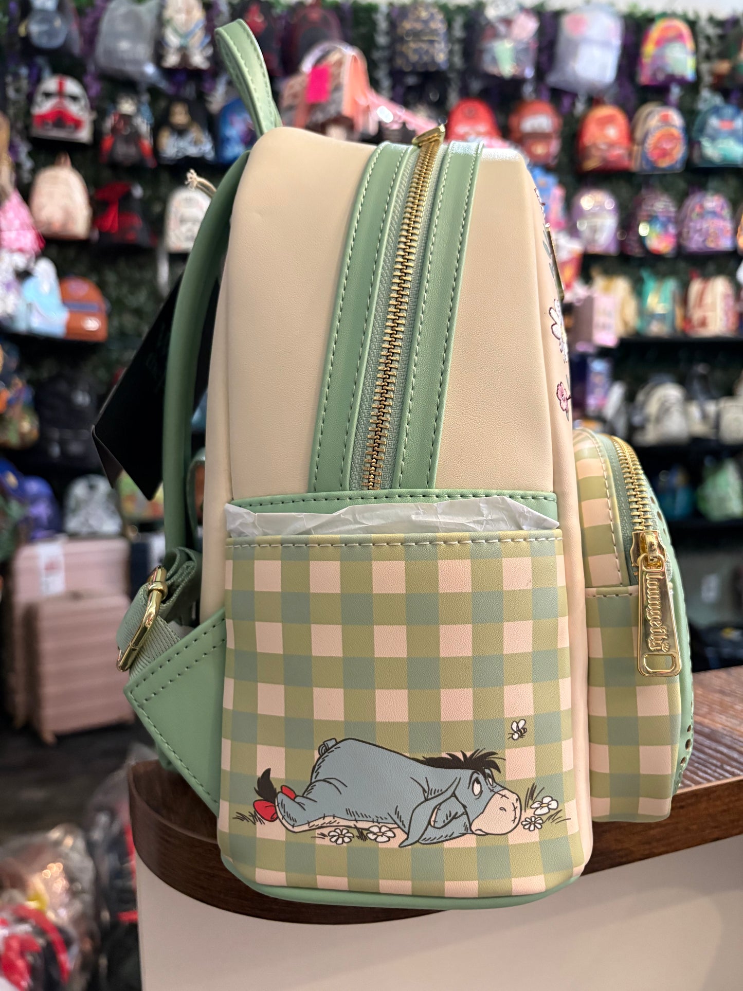 Loungefly Disney Winnie the Pooh Green Gingham Floral mini Backpack