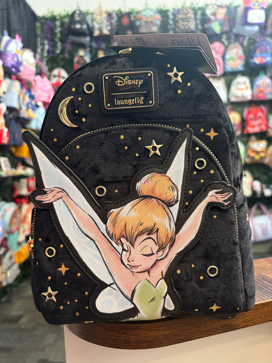 Loungefly Disney Tinkerbell black velvet gold accents