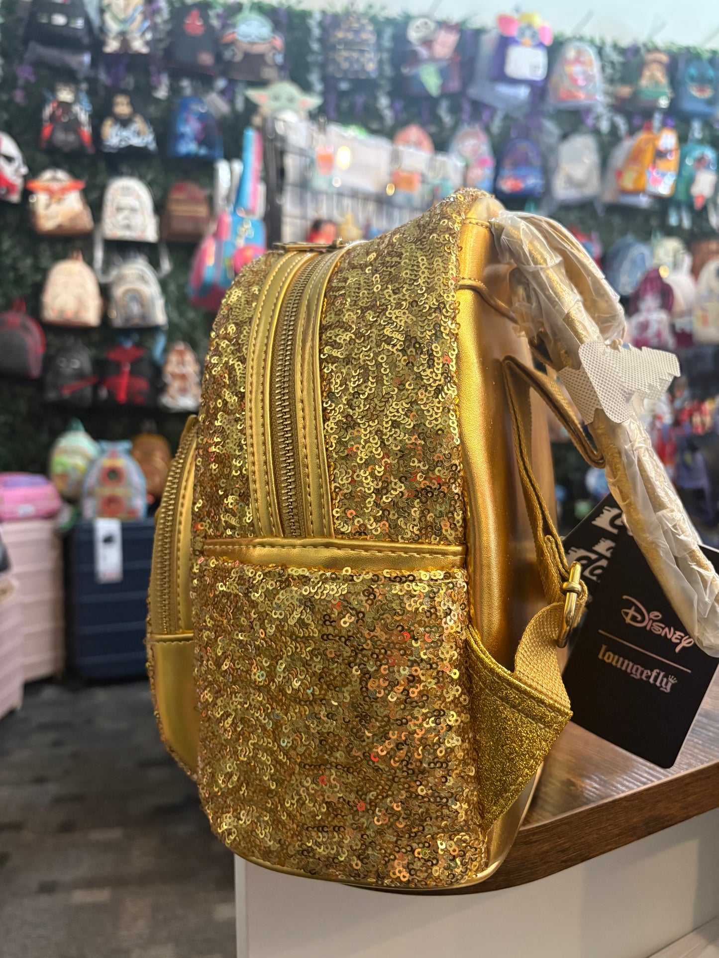 Loungefly Disney Beauty and the Beast Lumiere Glow in the dark Gold Sequins mini Backpack