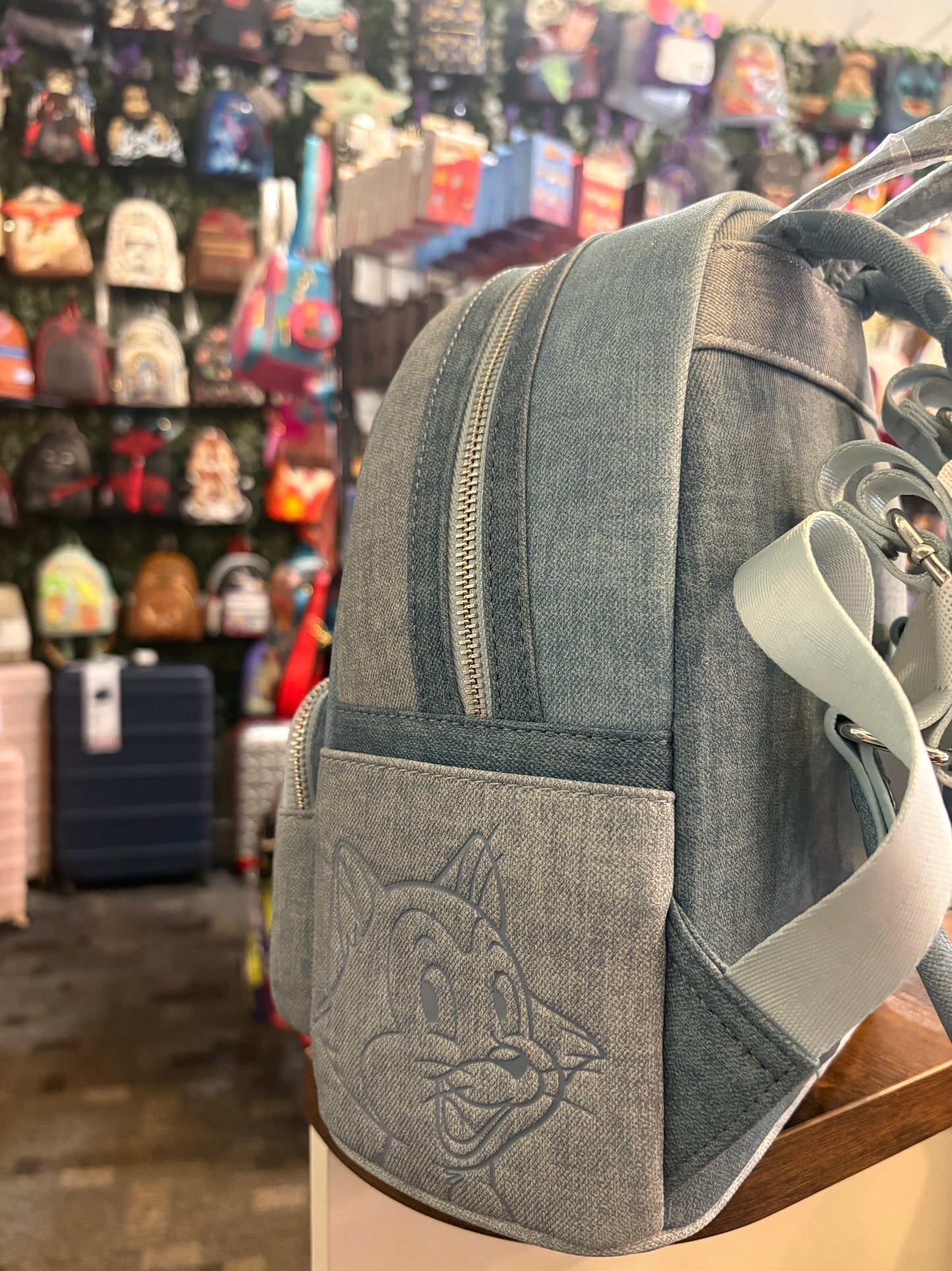Loungefly Disney Dogs and Cats Faux Denim Mini Backpack