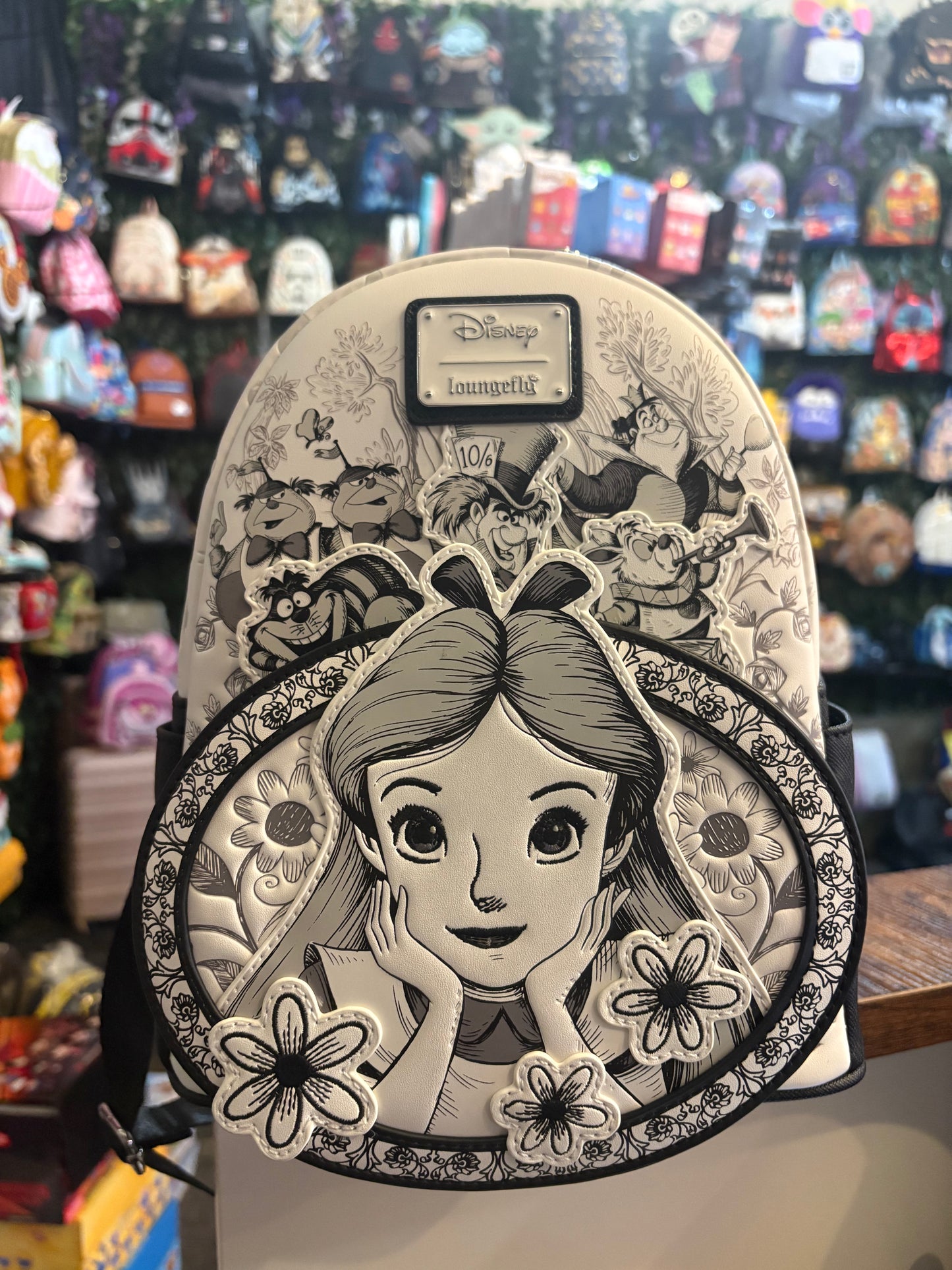 Loungefly Disney Alice in Wonderland Sketch AOP black and white