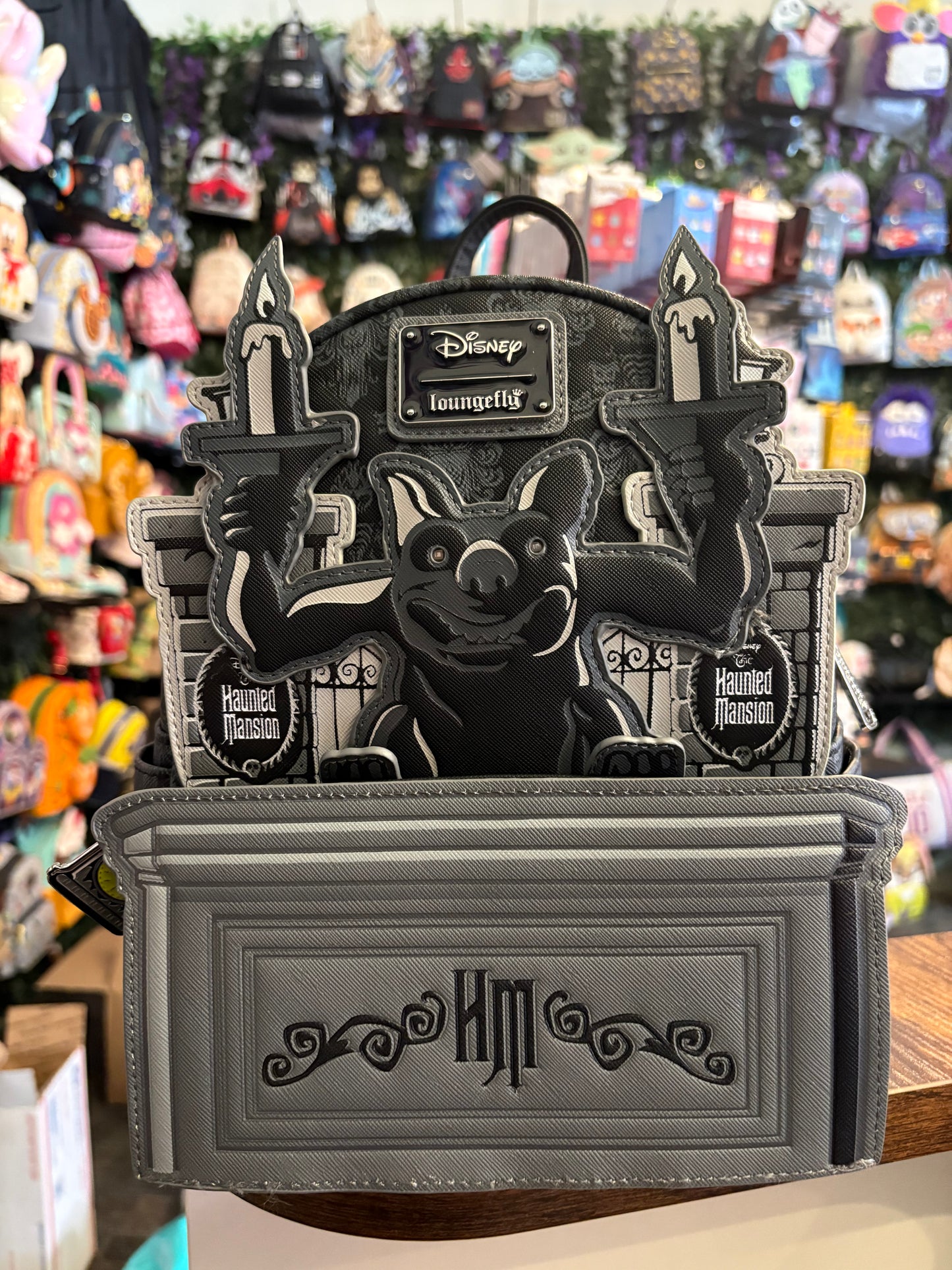 Loungefly Disney Haunted Mansion Gargoyle Wallpaper mini backpack Glows in the darks and lights up