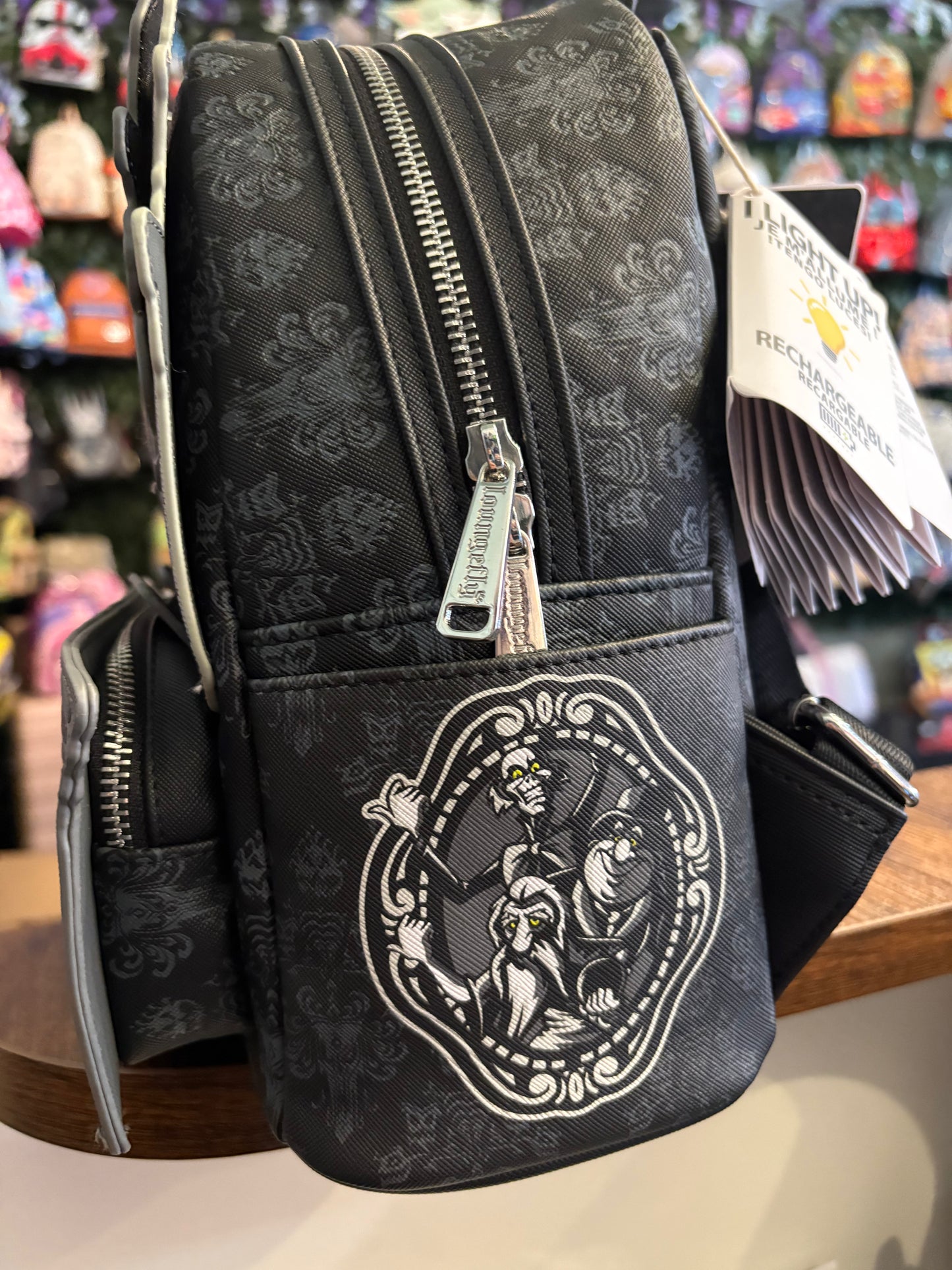 Loungefly Disney Haunted Mansion Gargoyle Wallpaper mini backpack Glows in the darks and lights up