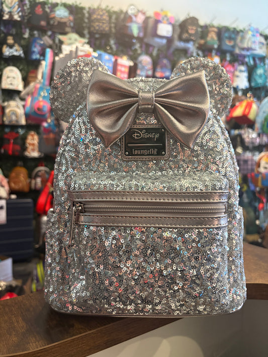 Loungefly Minnie Mouse Gray/Silver Sequin Mini Backpack