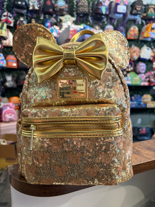 Loungefly Disney Parks Minnie Gold Sequin mini Backpack