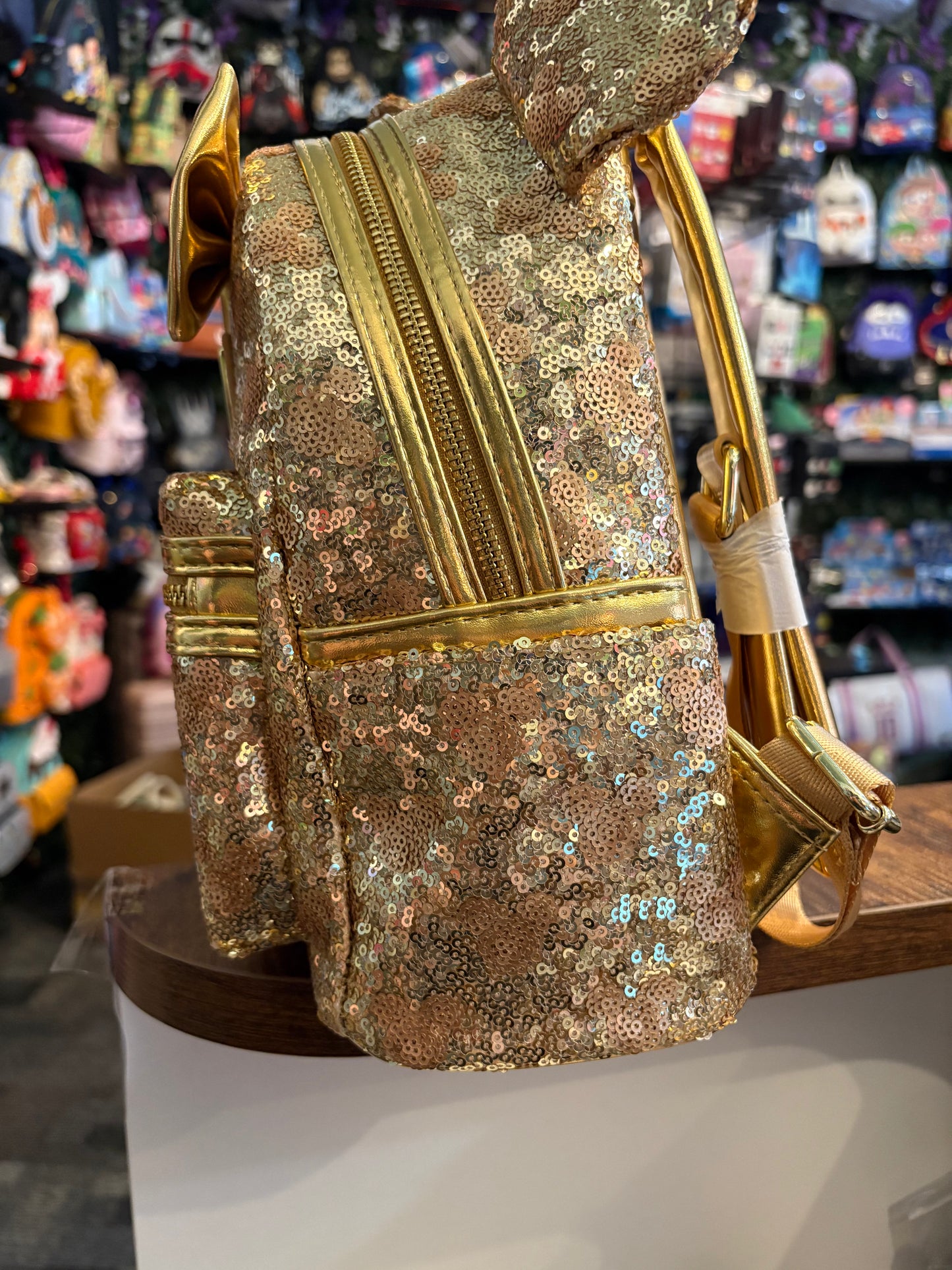 Loungefly Disney Parks Minnie Gold Sequin mini Backpack