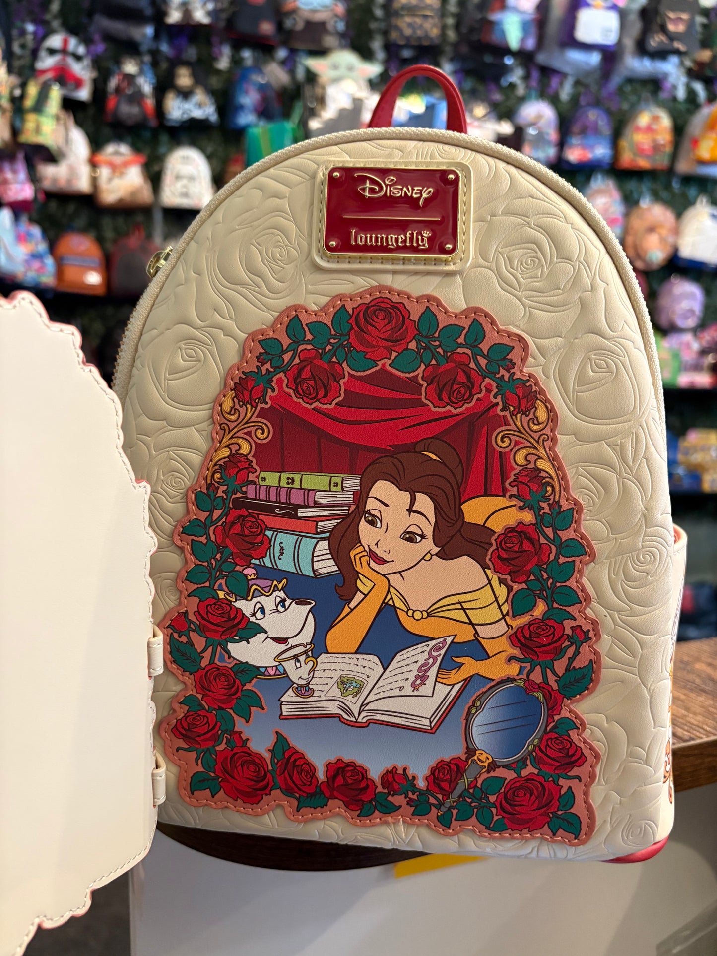 Loungefly Disney Beauty and the Beast Roses Magnetic Door opening