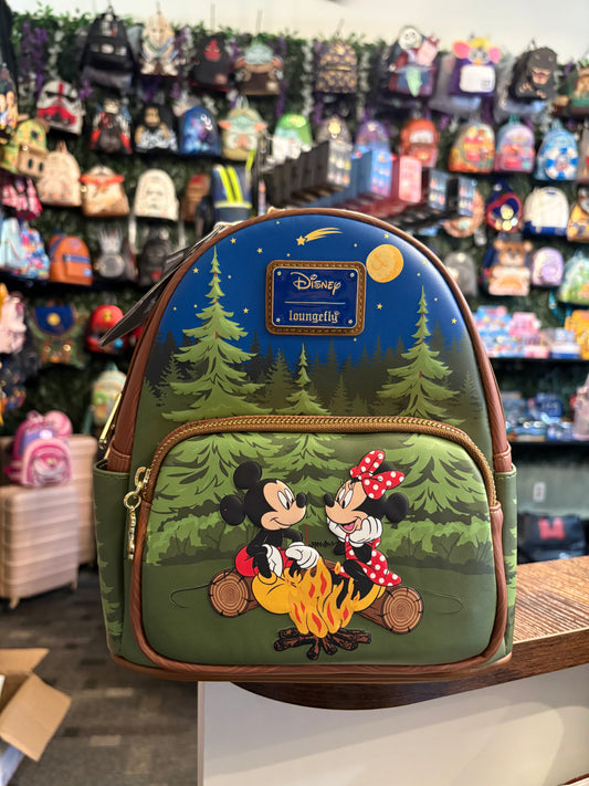 Loungefly Circle of Hope Disney Mickey and Minnie Camping Glow in the Dark Mini Backpack