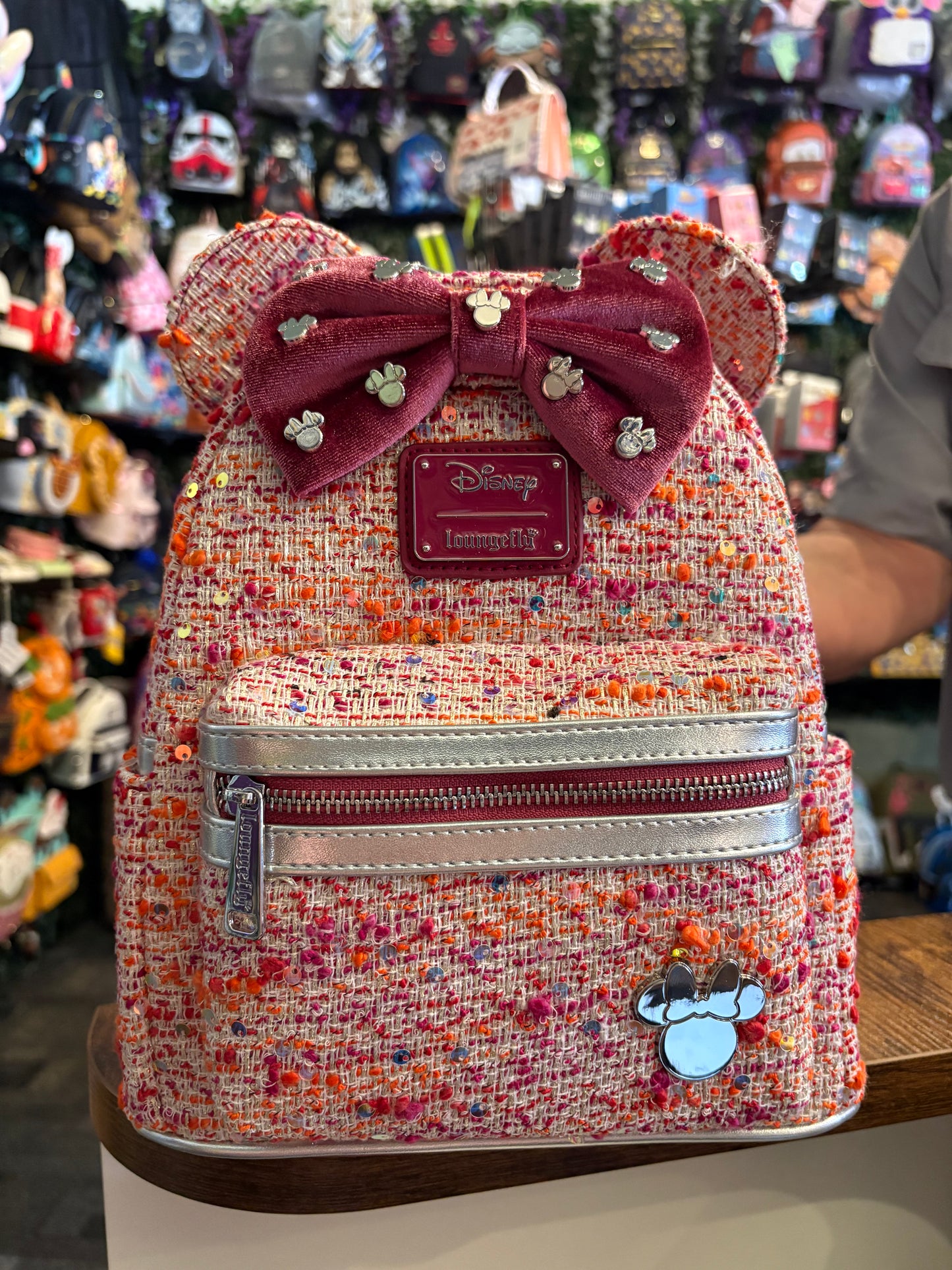 Loungefly Raspberry Minnie Boucle Mini Backpack