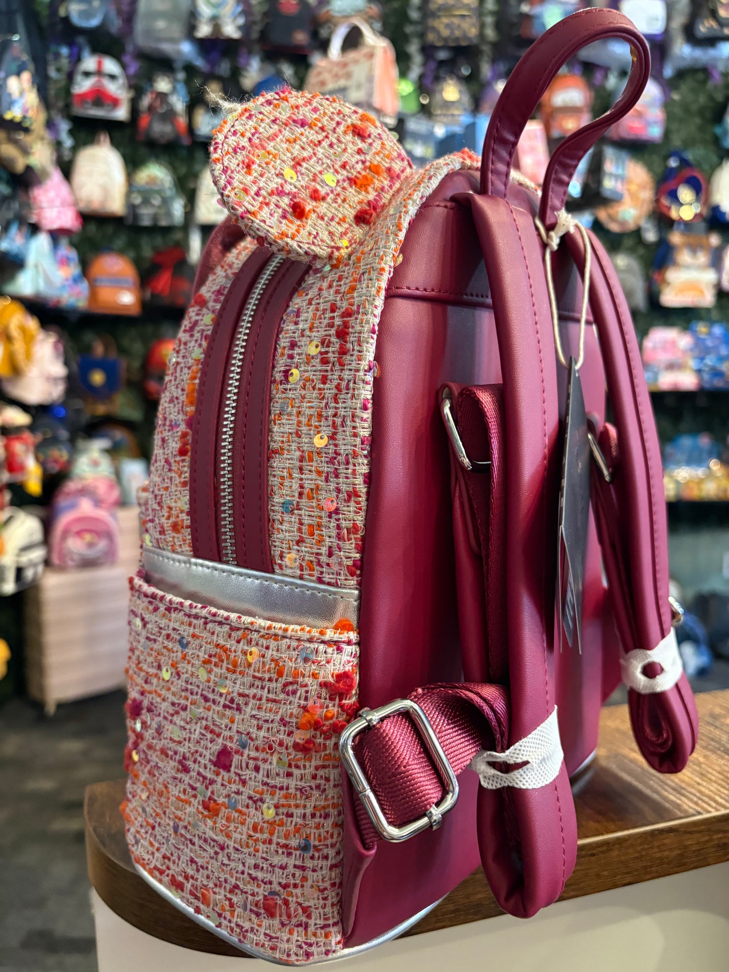 Loungefly Raspberry Minnie Boucle Mini Backpack