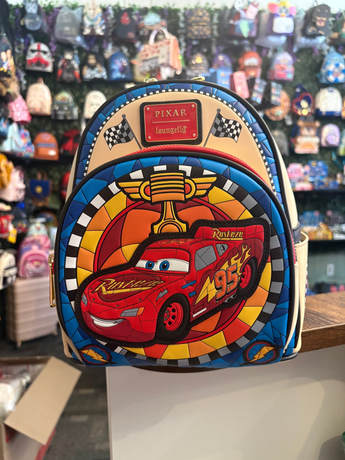 Loungefly Pixar Cars Lightning McQueen Stained glass Mini Backpack