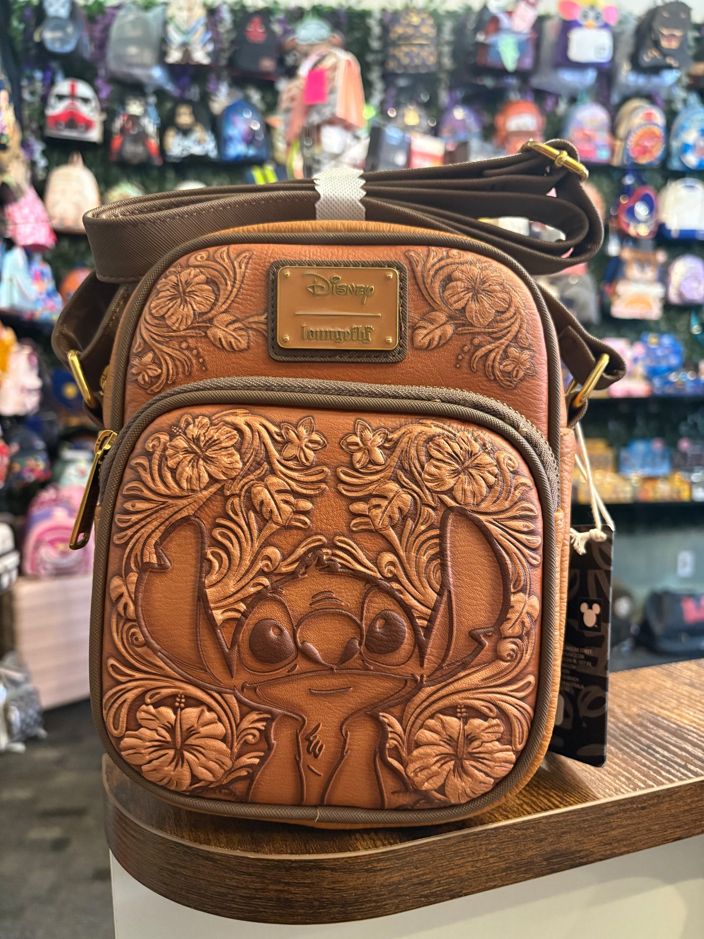 Loungefly Stitch Tooled Brown Flight Bag