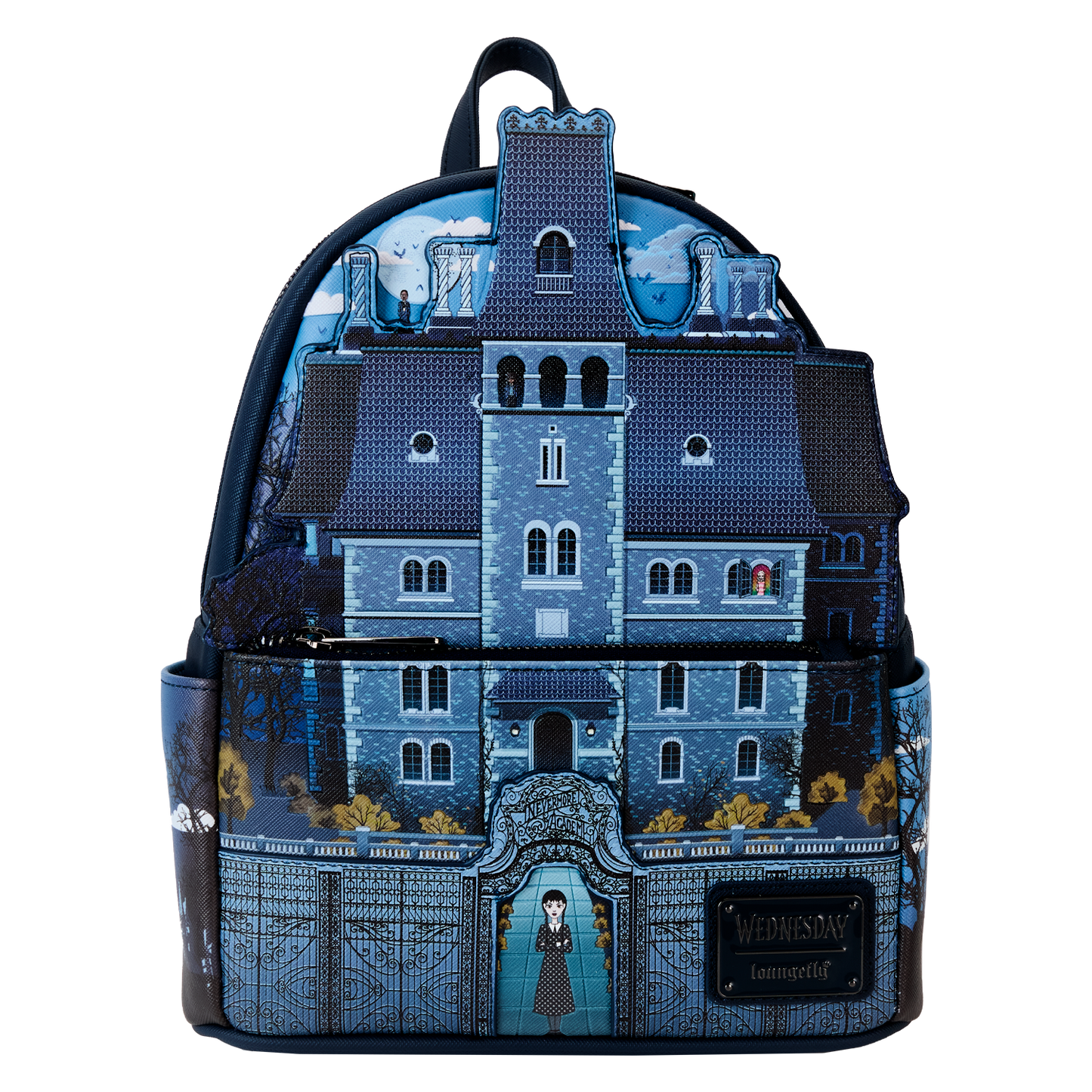 Loungefly The Addams Family Wednesday Nevermore Academy Castle Mini Backpack - Glow-in-the-Dark