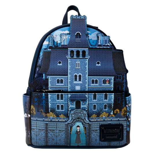 Loungefly The Addams Family Wednesday Nevermore Academy Castle Mini Backpack - Glow-in-the-Dark