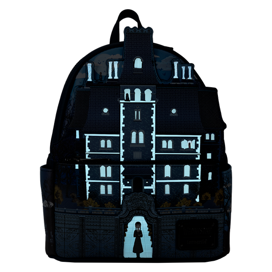 Loungefly The Addams Family Wednesday Nevermore Academy Castle Mini Backpack - Glow-in-the-Dark