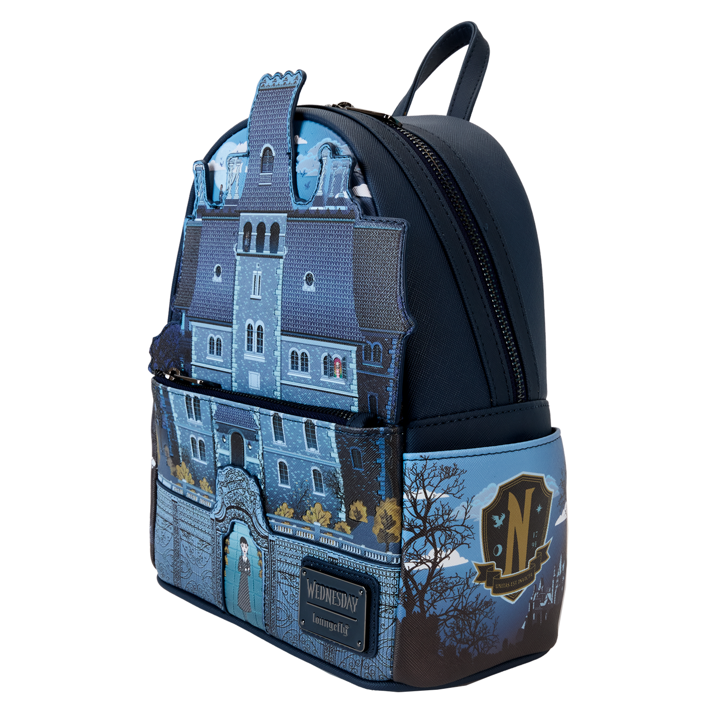 Loungefly The Addams Family Wednesday Nevermore Academy Castle Mini Backpack - Glow-in-the-Dark