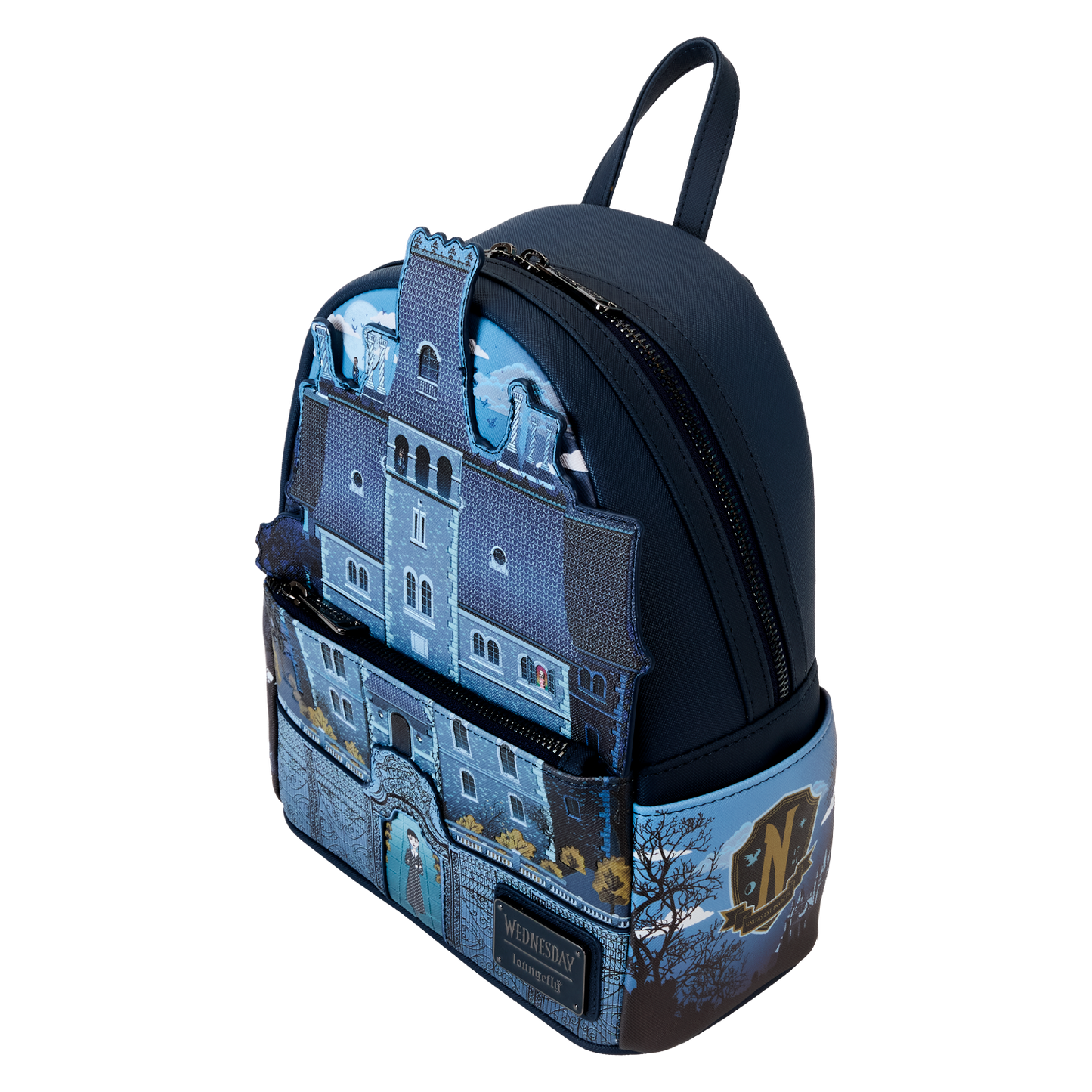 Loungefly The Addams Family Wednesday Nevermore Academy Castle Mini Backpack - Glow-in-the-Dark