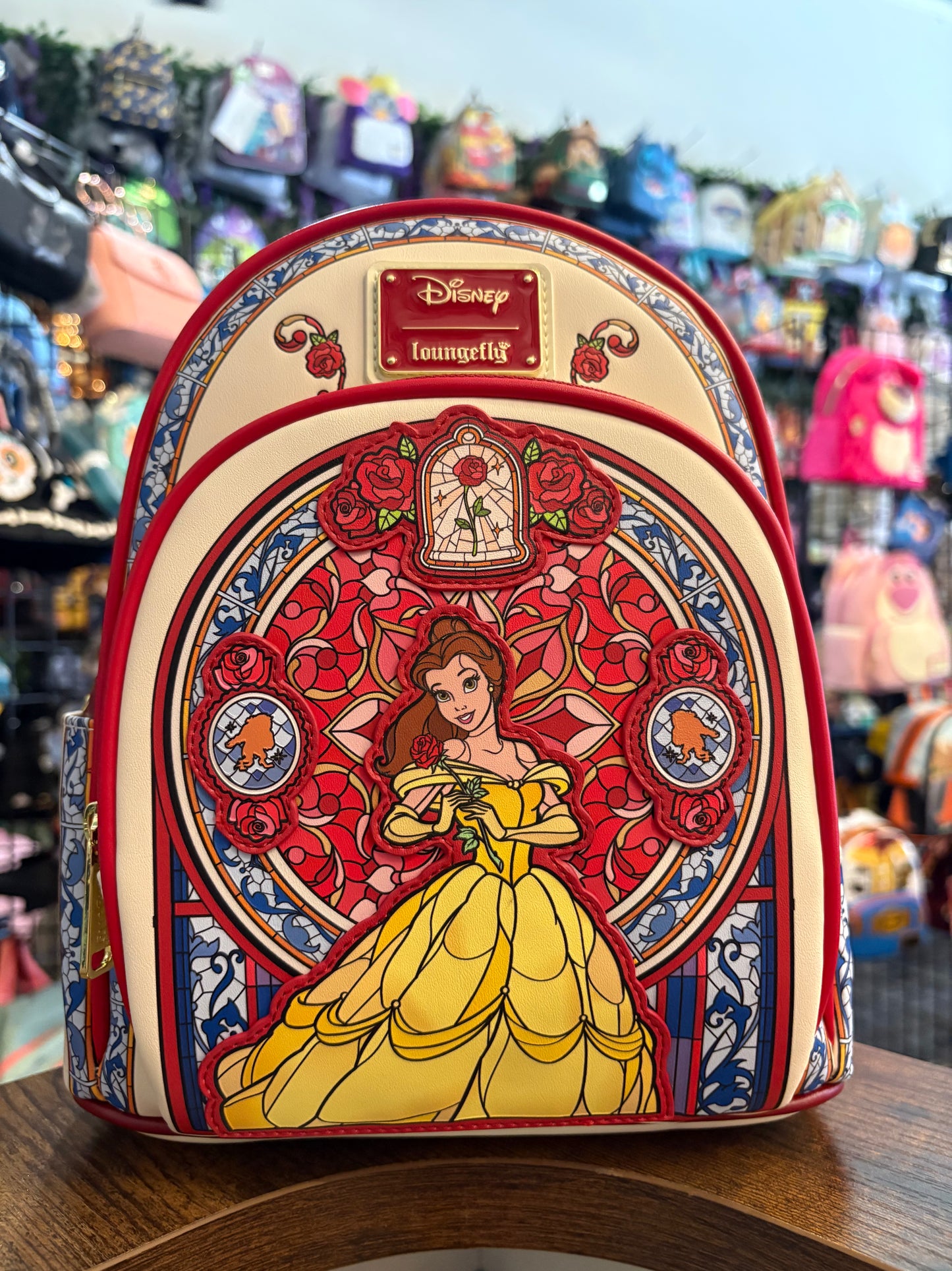Loungefly Belle Stained Glass red mini backpack