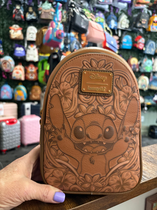 Loungefly Stitch tooled brown sling bag