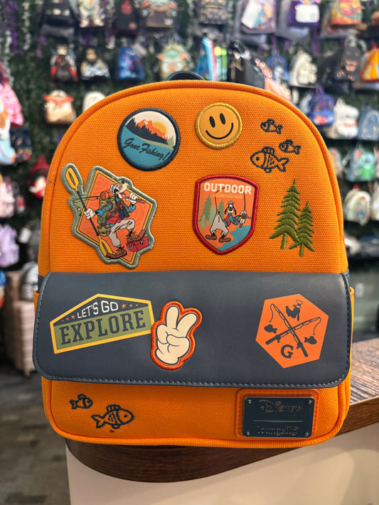 Loungefly Goofy Camping washed patch mini backpack