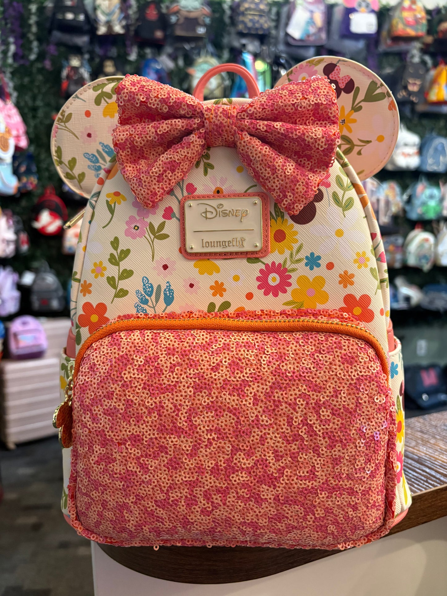 Loungefly Disney Minnie Mouse AOP Springtime Sequins mini Backpack