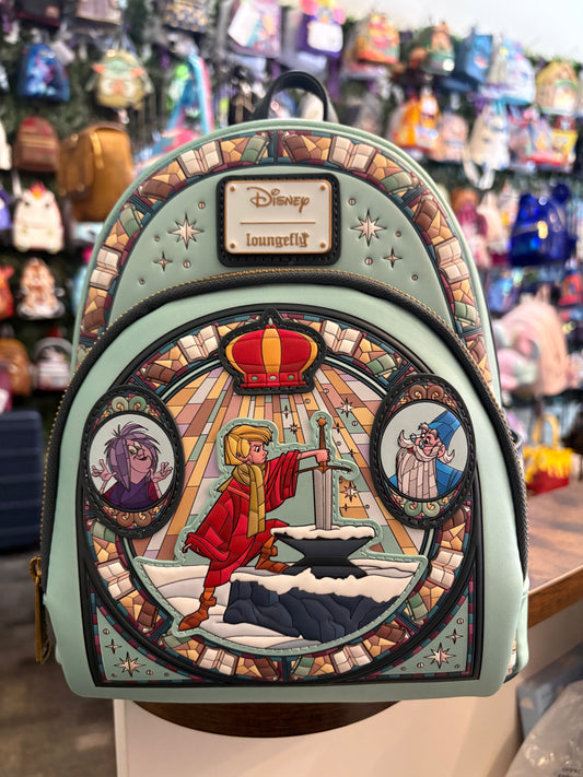 Loungefly Sword and Stone Stained Glass mini backpack