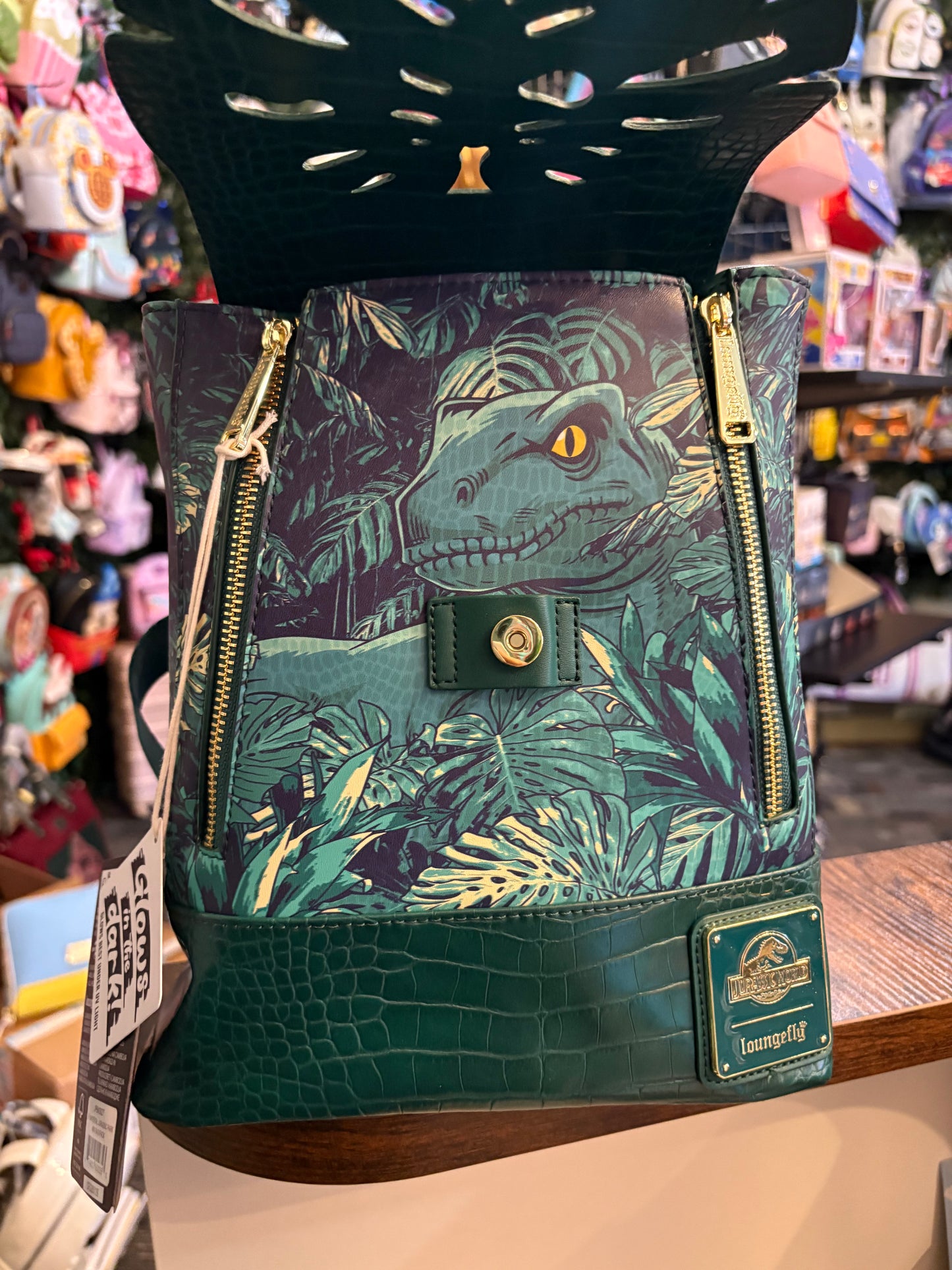Loungefly Universal Jurassic Park mini backpack glows in the dark