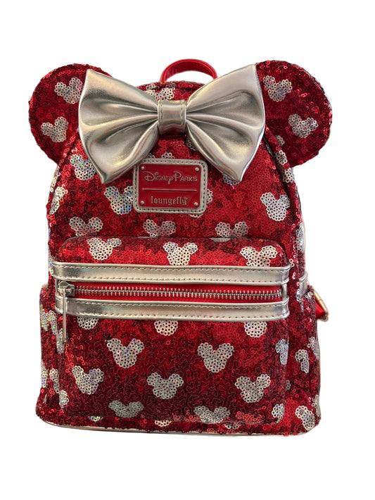 Loungefly Disney Parks Minnie Mouse Red and Silver Sequin Mini Backpack