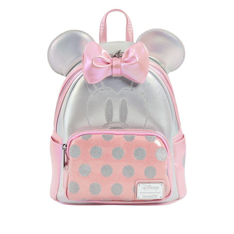 Loungefly Silver And Pink Minnie Mouse Mini Backpack