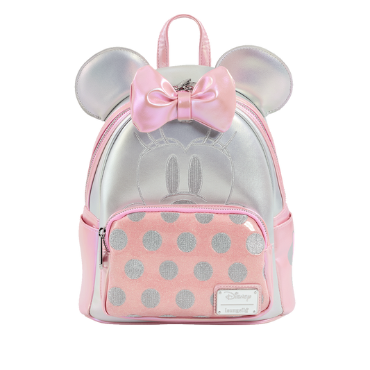 Loungefly Silver And Pink Minnie Mouse Mini Backpack