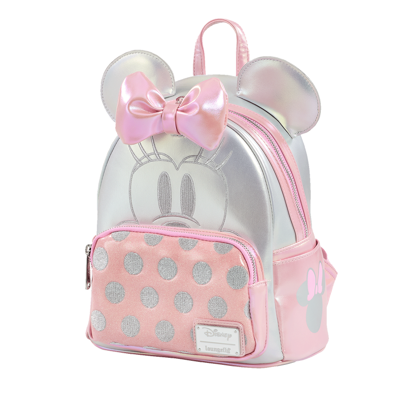 Loungefly Silver And Pink Minnie Mouse Mini Backpack