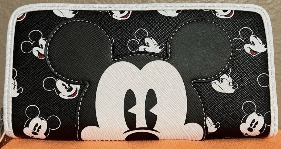 Disney Parks Loungefly Mickey Mouse Black & White Icons Faces Wallet