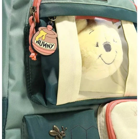 Bio World Disney Winnie the Pooh Multi-Pocket Backpack with Plush Pooh Keychain