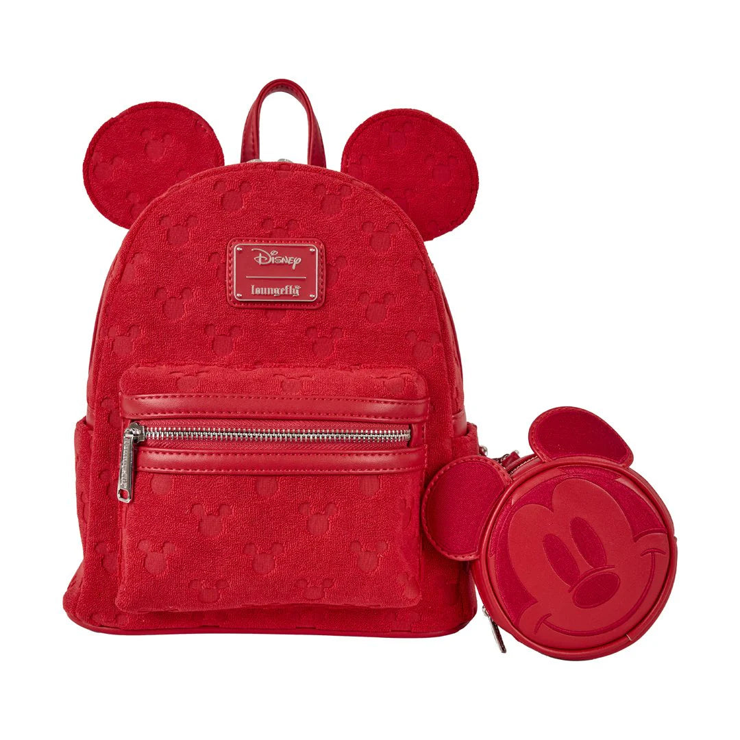 Loungefly Disney Mickey Mouse AOP Plush Burnout Mini Backpack with Coin Purse