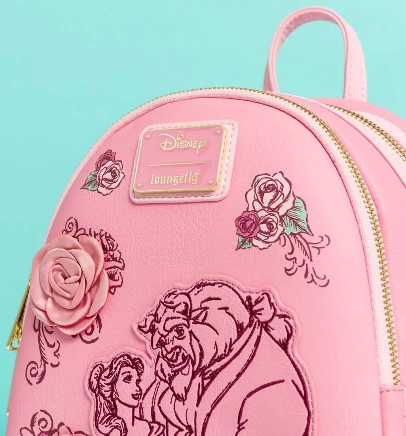 Loungefly Disney Beauty and The Beast Pink Roses Mini Backpack