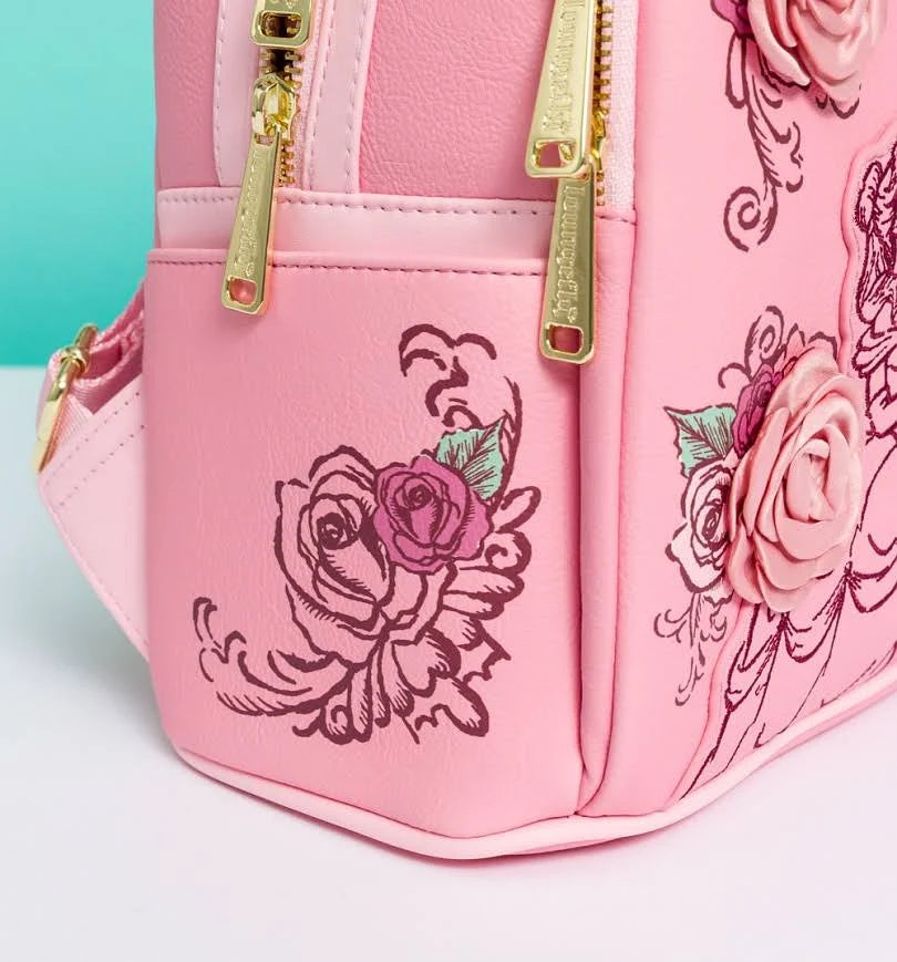 Loungefly Disney Beauty and The Beast Pink Roses Mini Backpack